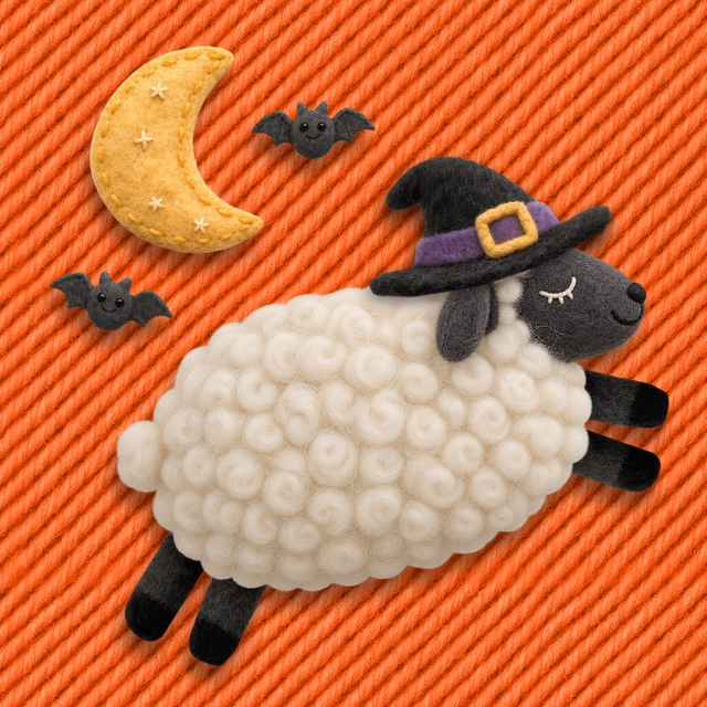 Shwssh app icon: a felted sheep asleep under a crescent moon