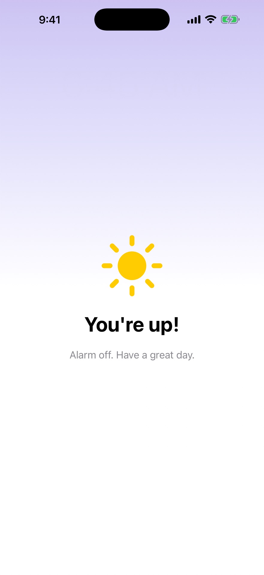 The You're up! screen with a yellow sun.