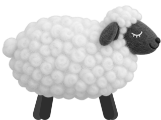 A felt sheep on four legs.